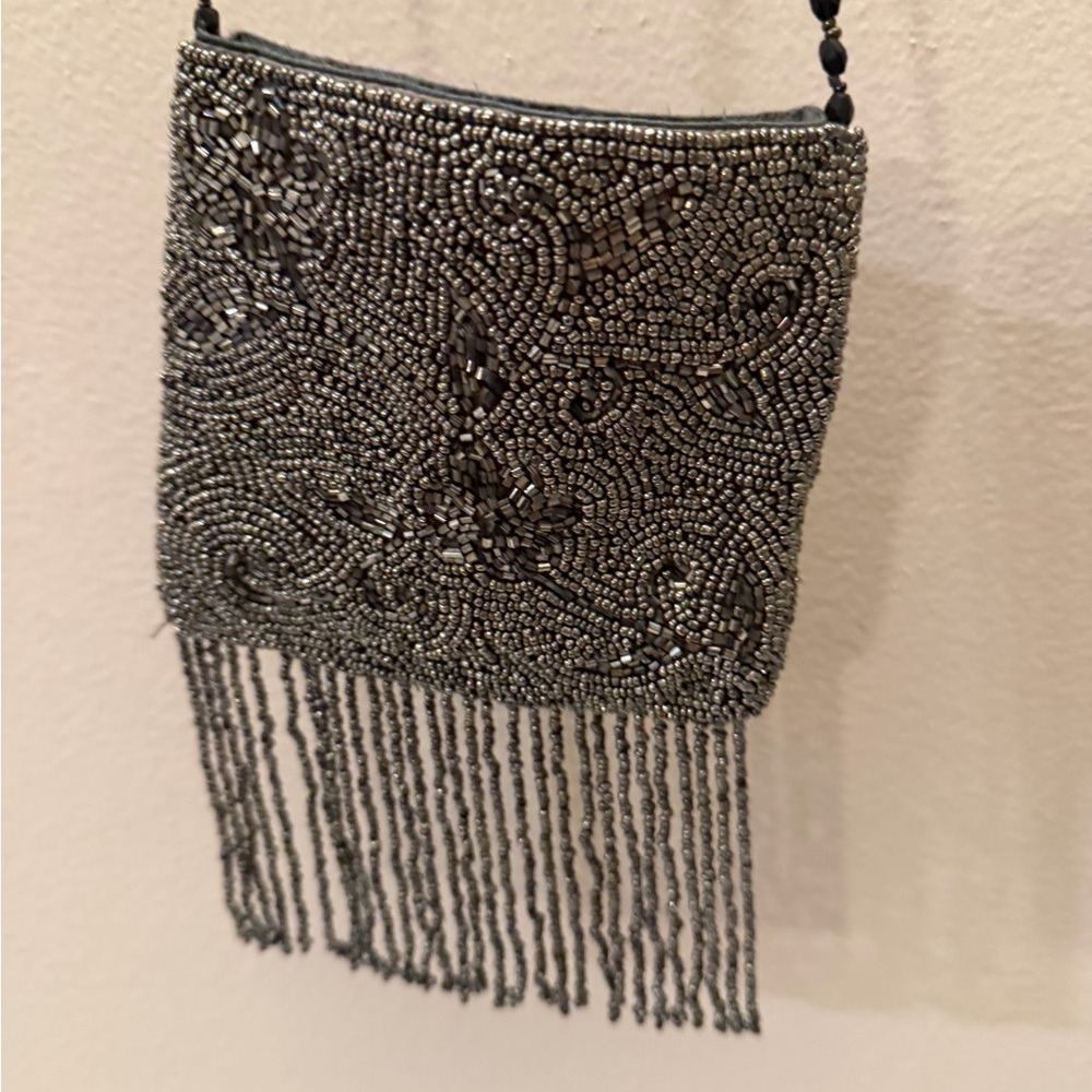 Elegant Beaded Evening Bag - Silver BEBE